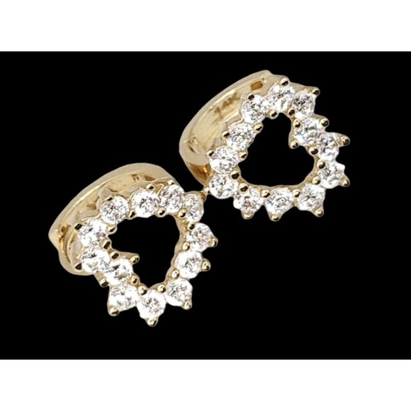 14k REAL GOLD Fancy Heart CZ Earrings - Picture 10 of 12